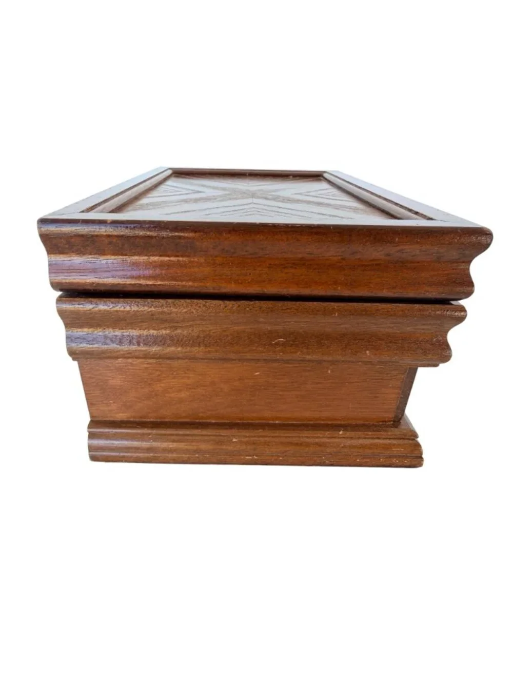 Vintage 1987 Wooden Jewelry Box Rosalco Commodore Collection Velvet Interior